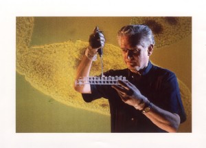 Marshall Nirenberg with test tubes, 1990s. Photo courtesy of Profiles in Science, National Library of Medicine.